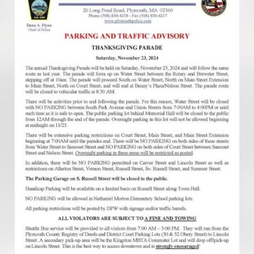 Plymouth Thanksgiving Parade to Impact Traffic and Parking, Police Issue Advisory for Visitors and Residents