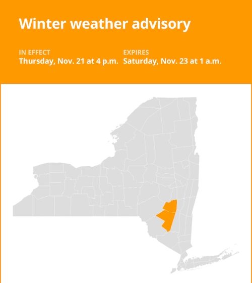 NY weather update: Winter weather advisory for Greene and Ulster counties until 1 a.m. Saturday – up to 7 inches of snow