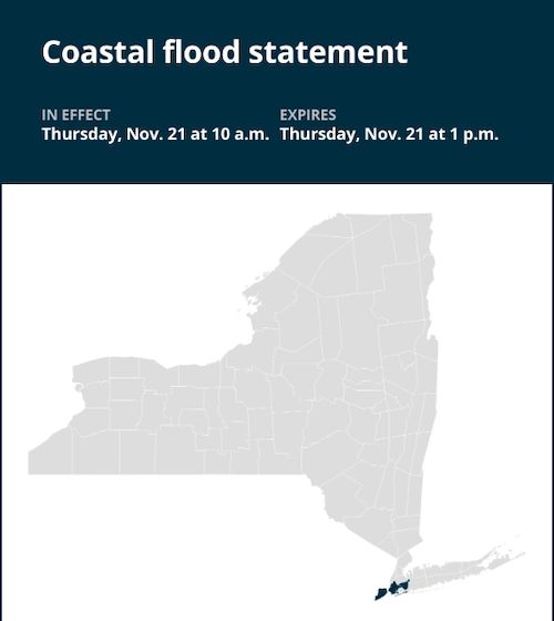 NYC weather: Coastal flood statement for New York City until Thursday afternoon