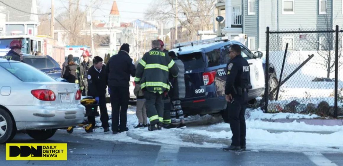 Four People Hospitalized After Car and Police Cruiser Collide in Brockton, Massachusetts