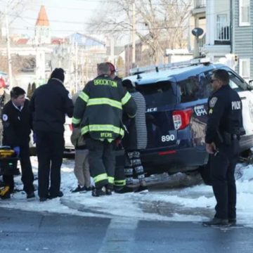 Four People Hospitalized After Car and Police Cruiser Collide in Brockton, Massachusetts