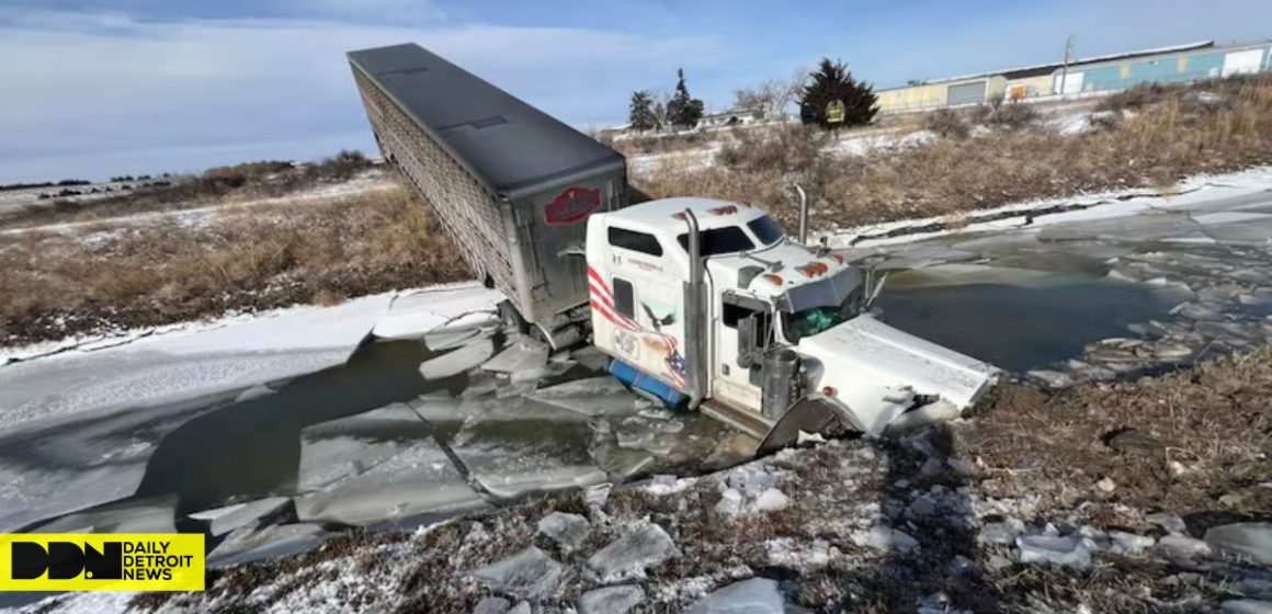 HEROIC RESCUE Trucker and Dog Saved From Partially Submerged Semi Near Sterling