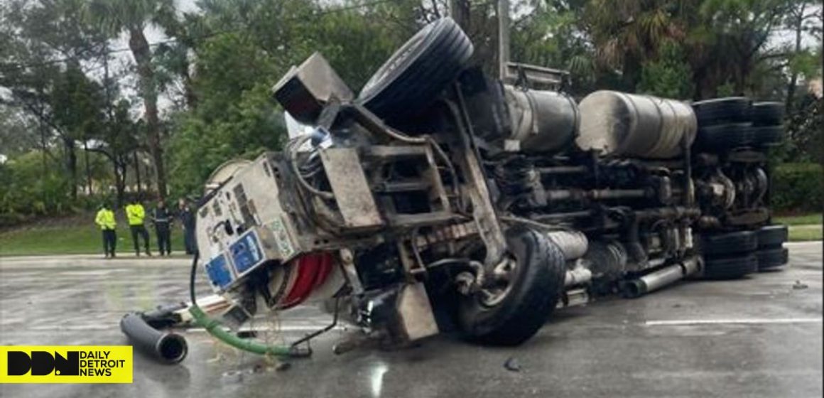 Hydraulic Fluid Spill and Traffic Delays Follow Overturned Vacuum Truck Incident on Military Trail