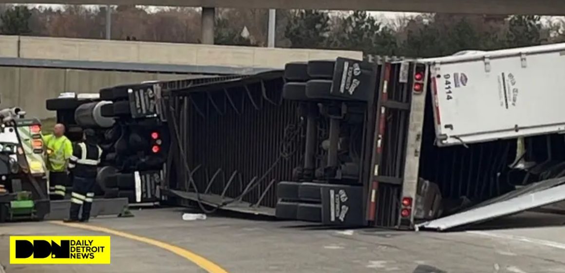 TRAFFIC ALERT Semi-truck Rolls Over on I-94 Near Detroit Metro Airport, Cleanup Expected to Take Hours (2)