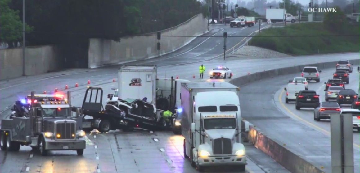 Pickup Truck Hit by Big Rig on 91 Freeway, Leaving Three Dead in Buena Park