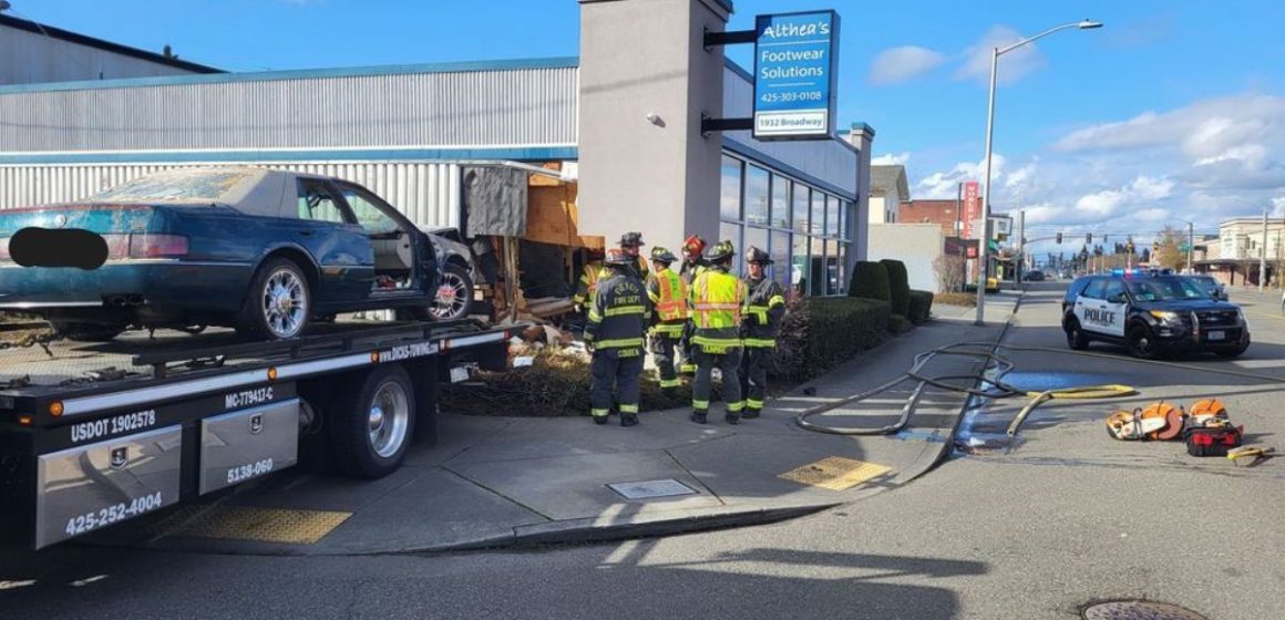 Elderly Driver Rescued After Car Crashes Into Everett Building; Probe Launched into Accident