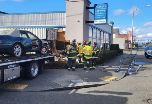 Elderly Driver Rescued After Car Crashes Into Everett Building; Probe Launched into Accident
